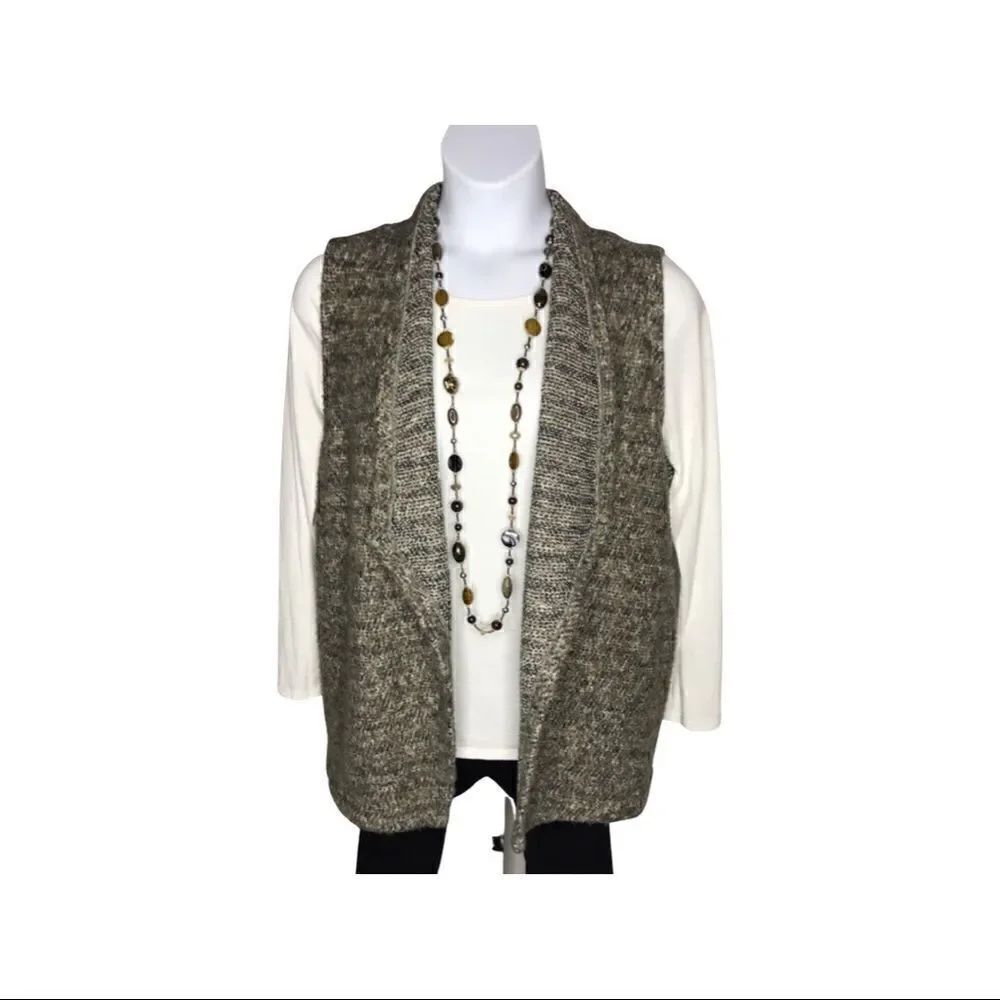 Chico’s Sweater Open Vest Olive Black Cream Size 12